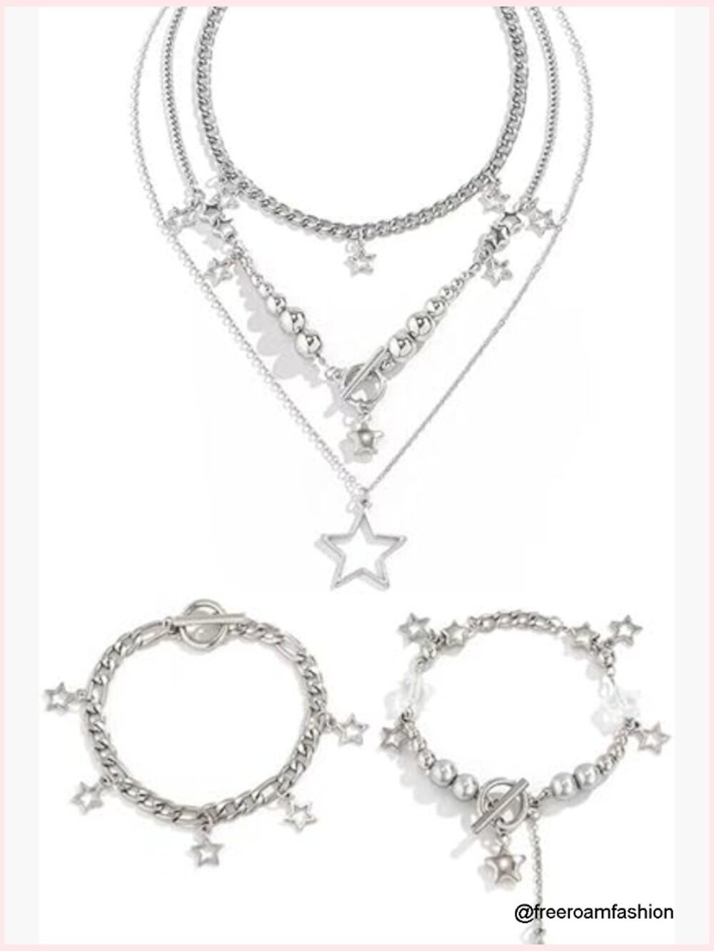 Adjustable Alloy Star Beaded Necklace Bracelet Set Y2K Gothic Jewelry